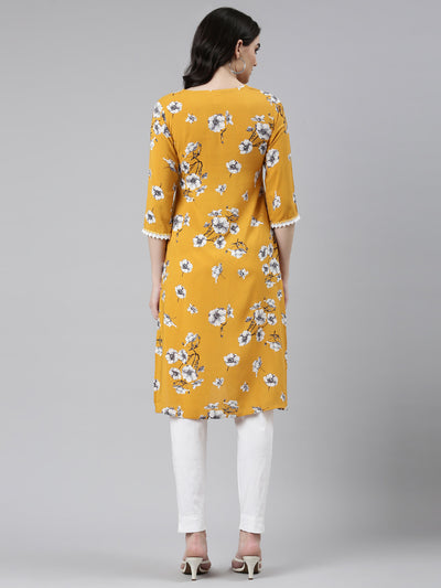 Neeru's Mustard Regular Straight Solid Kurta