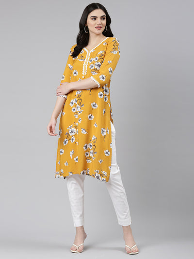 Neeru's Mustard Regular Straight Solid Kurta