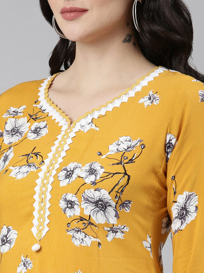 Neeru's Mustard Regular Straight Solid Kurta