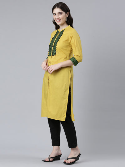 Neeru's Mustard Regular Straight Solid Kurtas