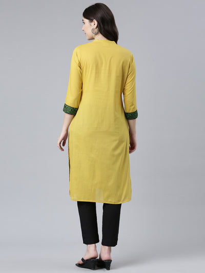 Neeru's Mustard Regular Straight Solid Kurtas