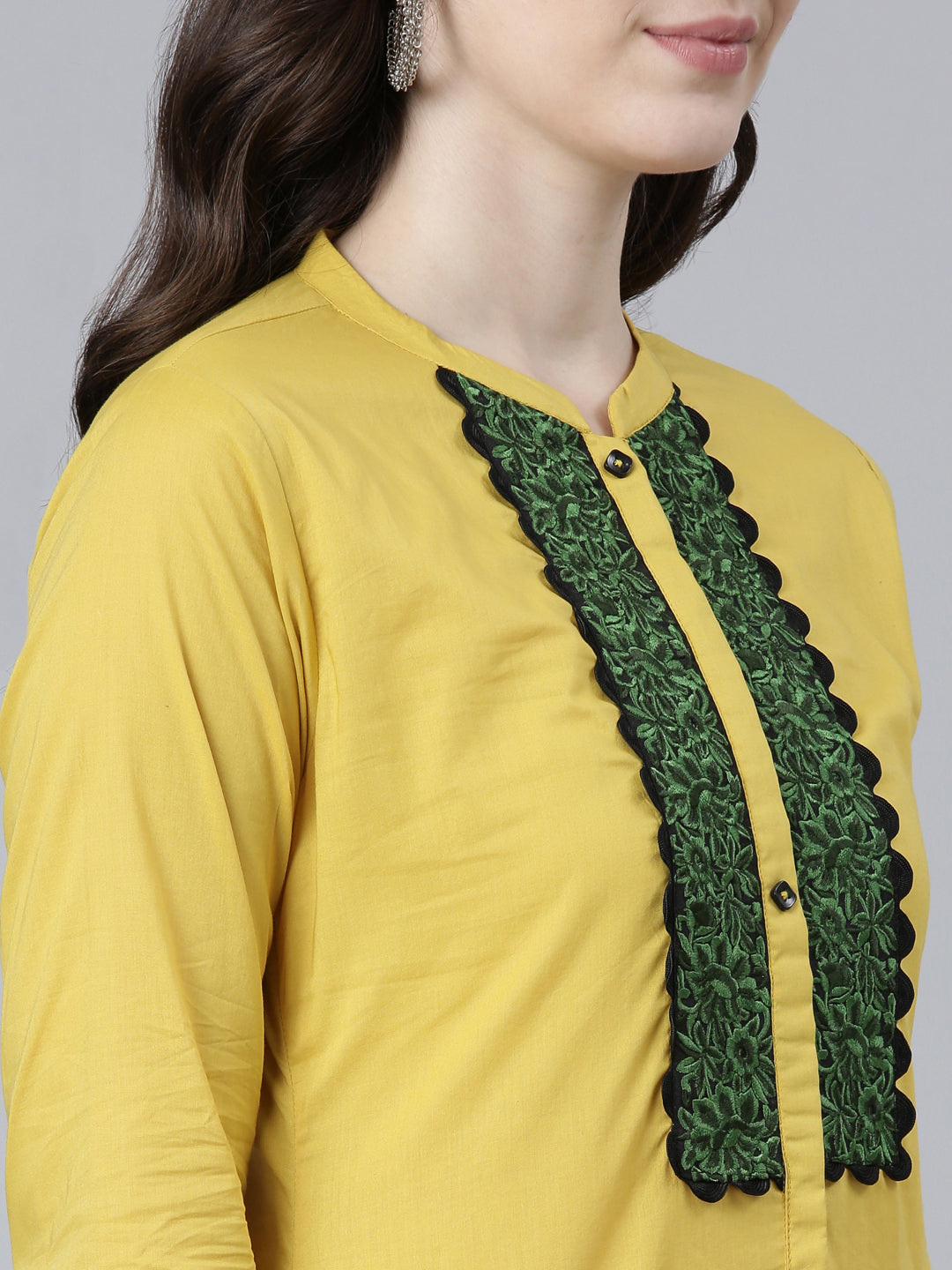 Neeru's Mustard Regular Straight Solid Kurtas