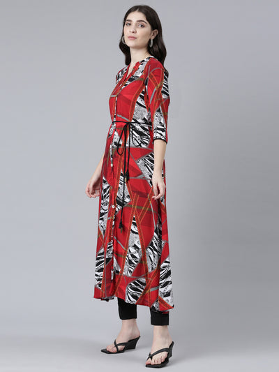 Neeru's Red Straight Casual Printed Dress