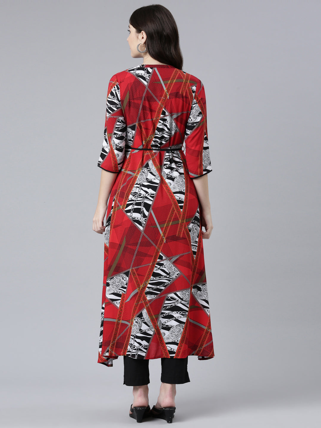 Neeru's Red Straight Casual Printed Dress