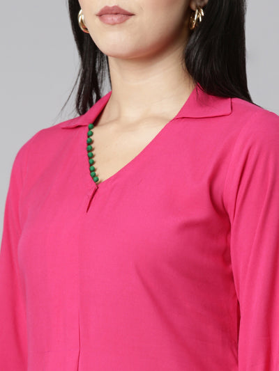 Neeru's Pink Regular Straight Solid Kurta And Trousers