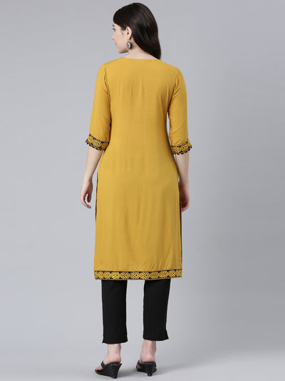 Neeru's Mustard Regular Straight Solid Kurtas