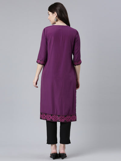 Neeru's Purple Regular Straight Solid Kurtas