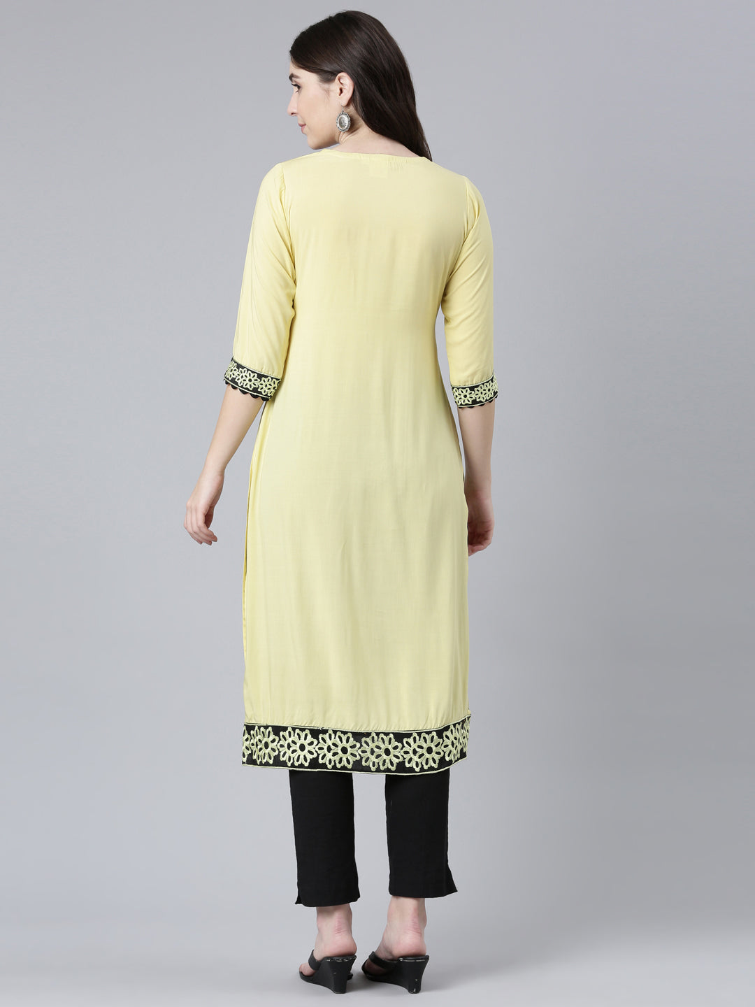 Neeru's Yellow Regular Straight Solid Kurtas