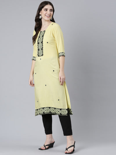 Neeru's Yellow Regular Straight Solid Kurtas