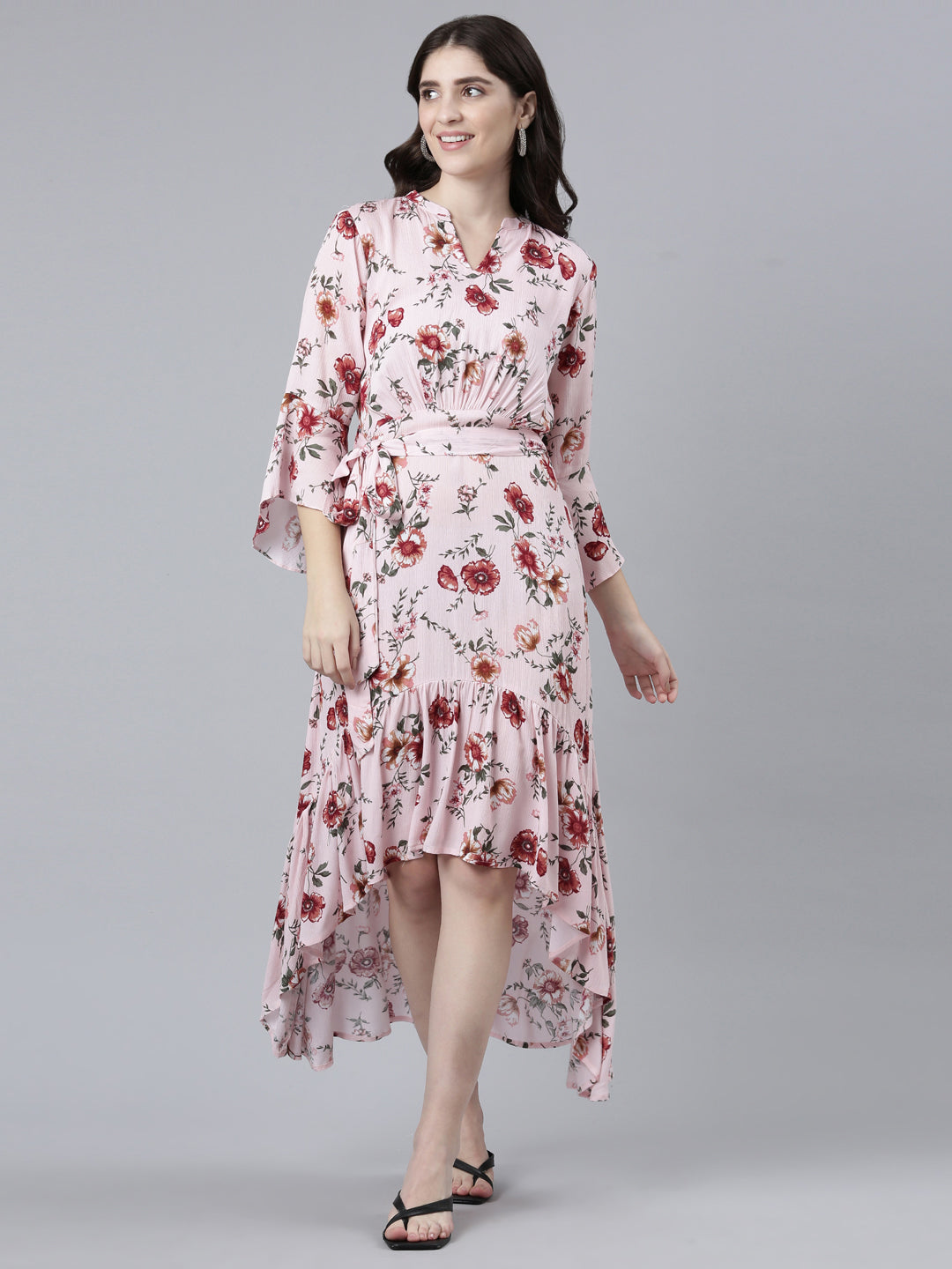 Neeru's Pink High-Low Casual Printed Dress