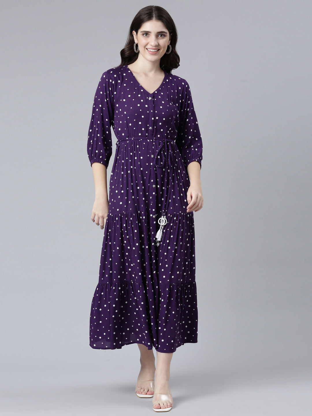 Neeru's Purple Straight Casual Printed Gown