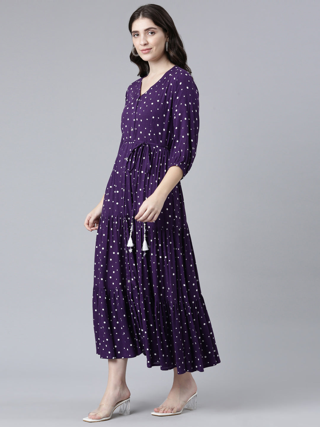 Neeru's Purple Straight Casual Printed Gown