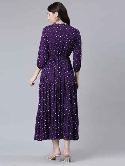 Neeru's Purple Straight Casual Printed Gown