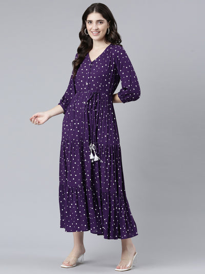 Neeru's Purple Straight Casual Printed Gown