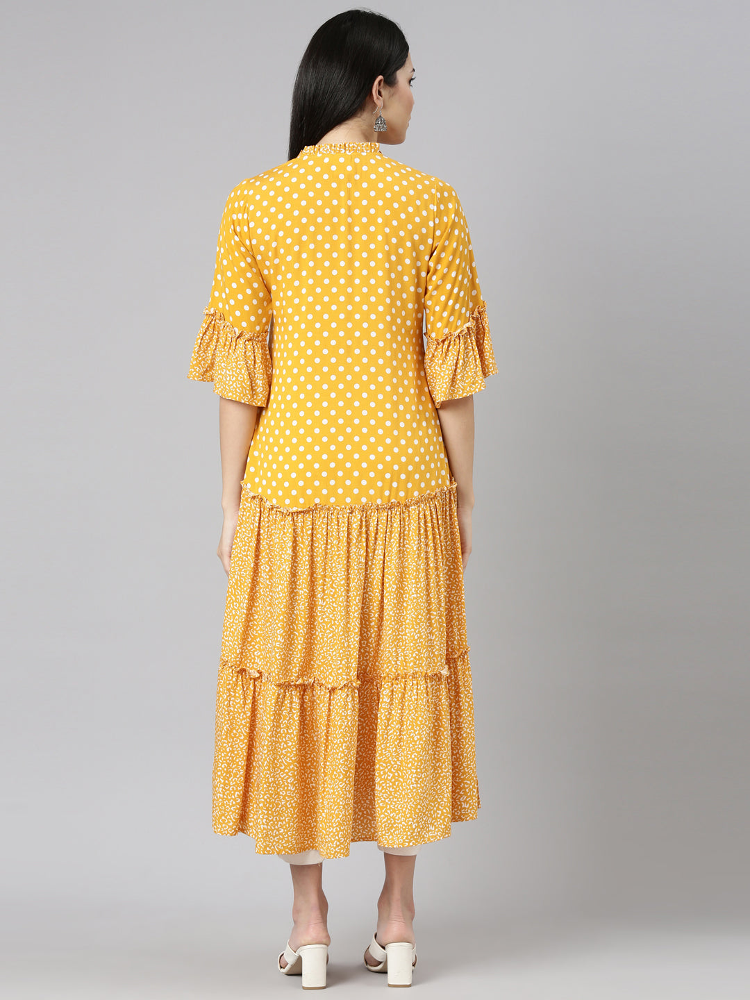 Neeru's Mustard Straight Casual Printed Dress