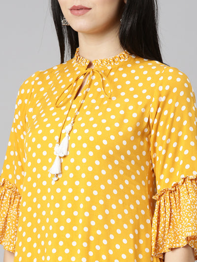 Neeru's Mustard Straight Casual Printed Dress