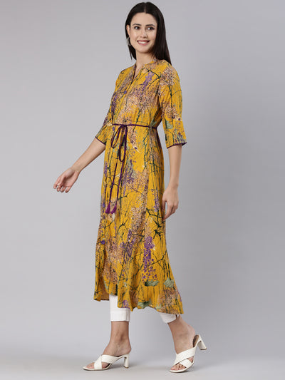 Neeru's Mustard Straight Casual Tropical Dress