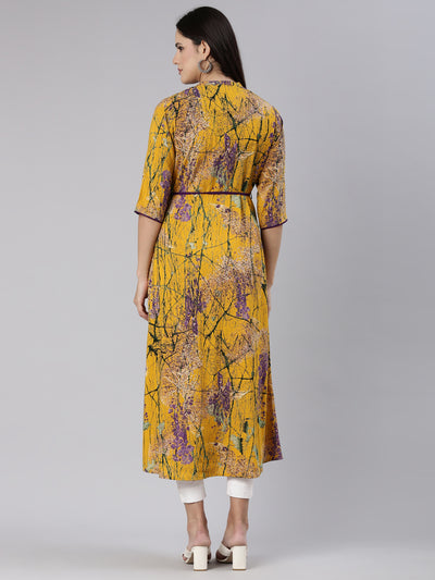 Neeru's Mustard Straight Casual Tropical Dress