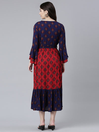 Neeru's Maroon Straight Casual Printed Dress