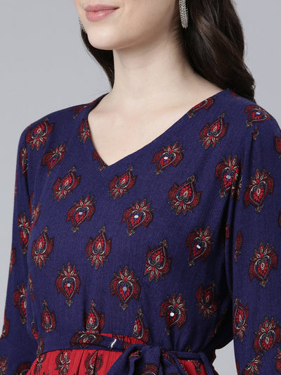 Neeru's Maroon Straight Casual Printed Dress