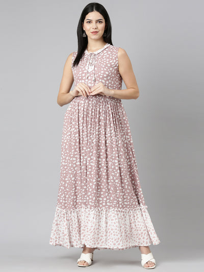 Neeru's Pink Straight Casual Printed Dress