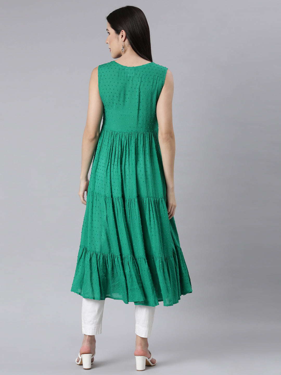 Neerus Green Panelled Anarkali Embellished Kurtas