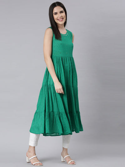 Neerus Green Panelled Anarkali Embellished Kurtas