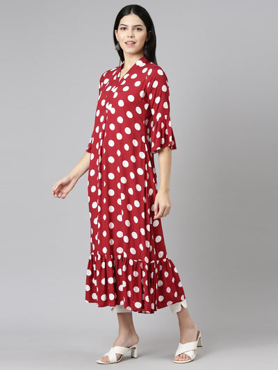 Neeru's Maroon Straight Casual Printed Dress