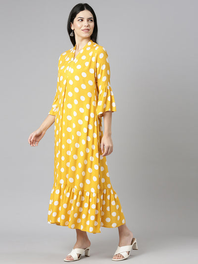 Neeru's Mustard Straight Casual Printed Dress