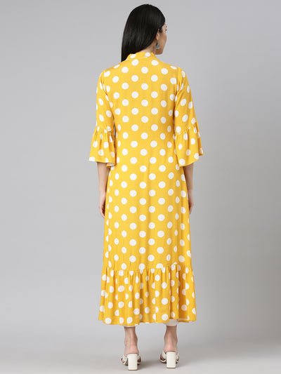 Neeru's Mustard Straight Casual Printed Dress