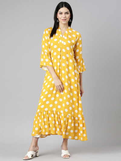 Neeru's Mustard Straight Casual Printed Dress