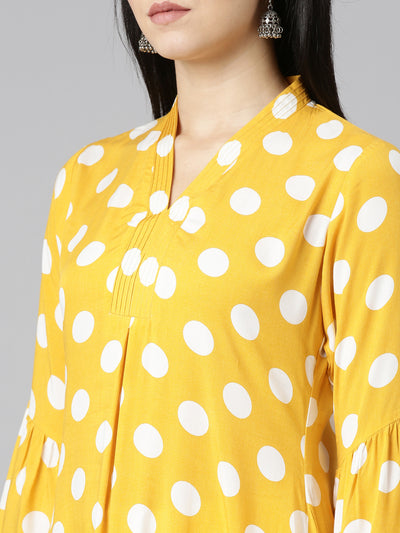 Neeru's Mustard Straight Casual Printed Dress