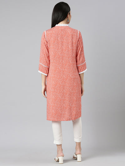 Neeru's Rust Regular Straight Printed Kurtas