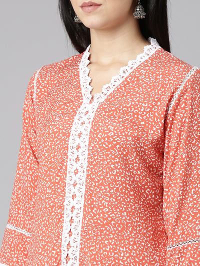 Neeru's Rust Regular Straight Printed Kurtas