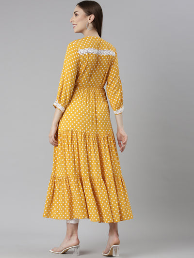 Neeru's Mustard Straight Casual Polka Dots Dresses