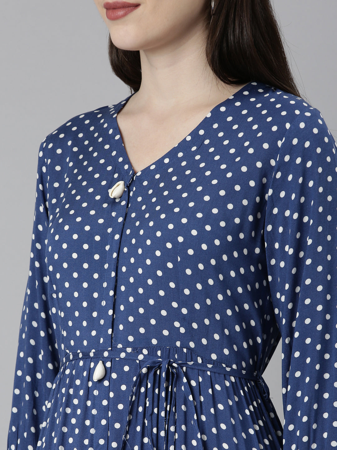 Neeru's Blue Straight Casual Polka Dots Dresses