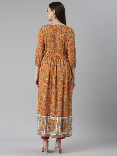 Neeru's Rust Straight Casual Floral Dresses