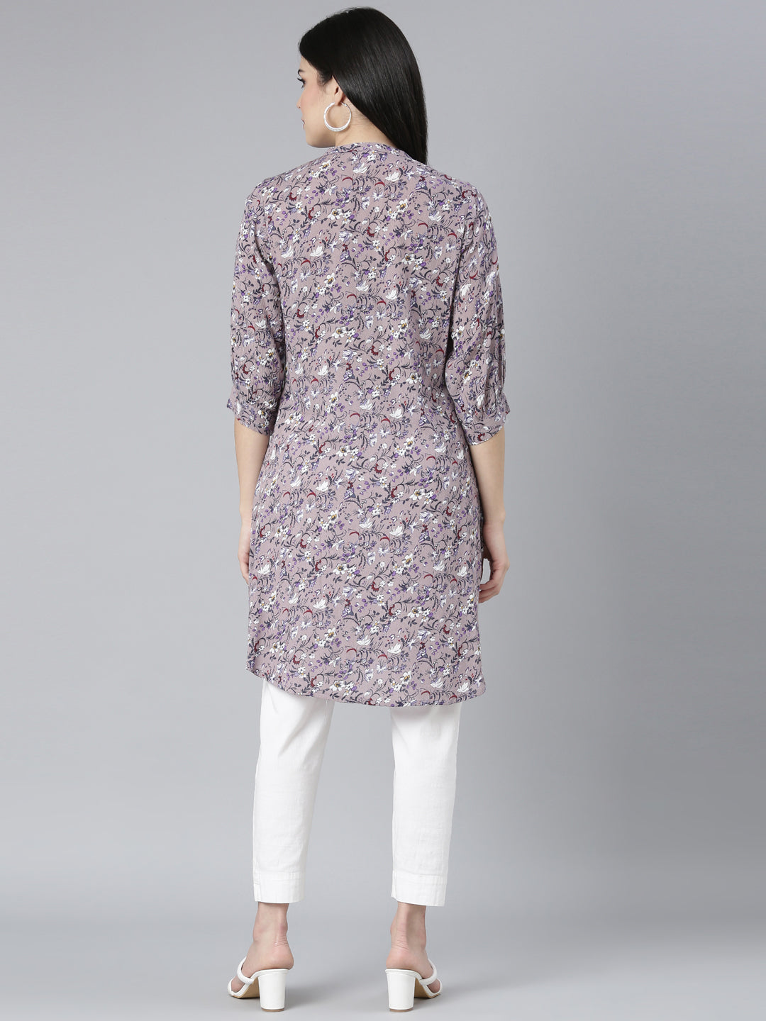 Neerus Grey Regular Straight Floral Kurtas