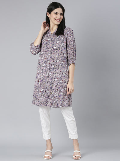 Neerus Grey Regular Straight Floral Kurtas