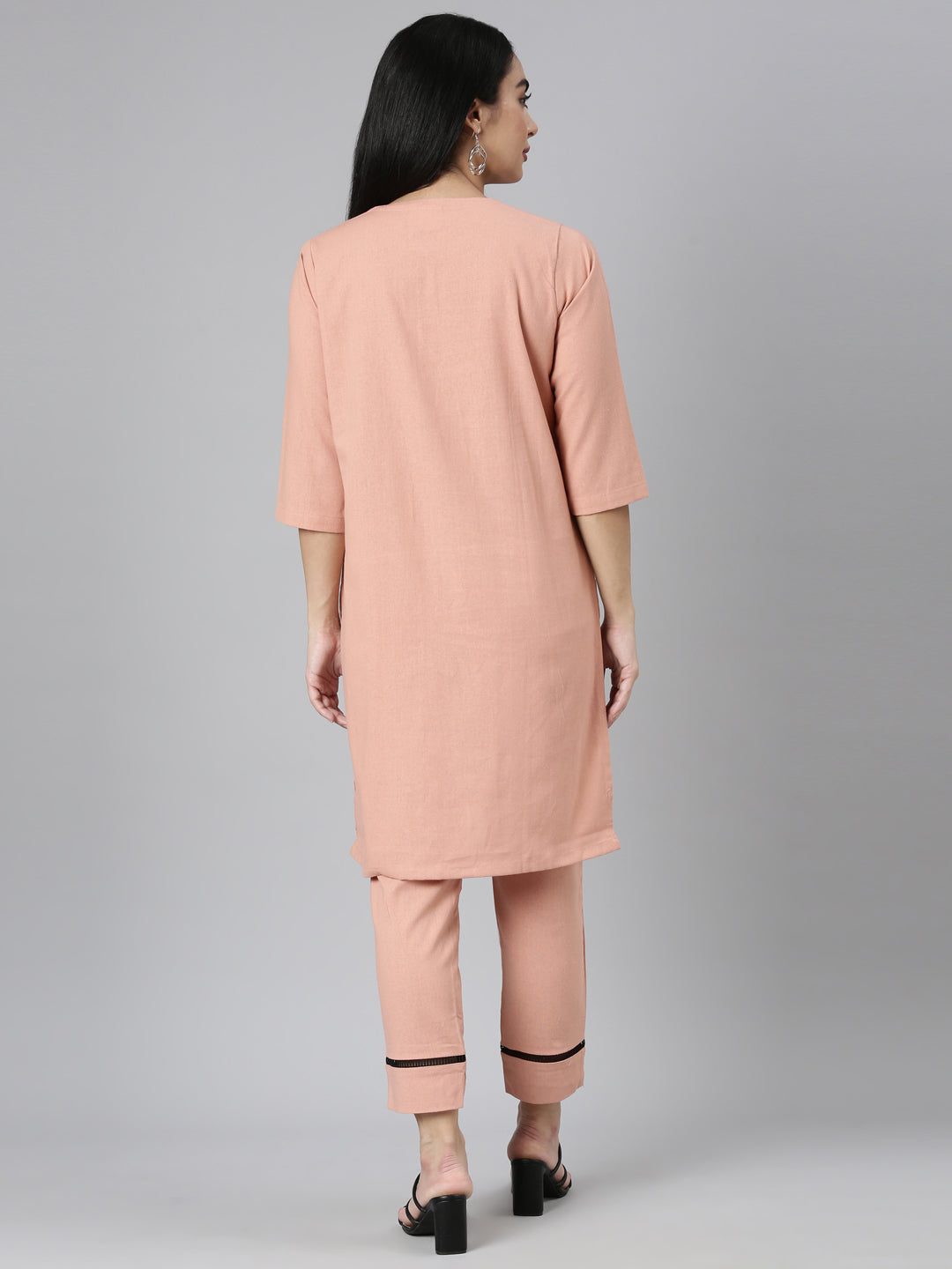 Neerus Pink Regular Straight Solid Kurta and Trousers