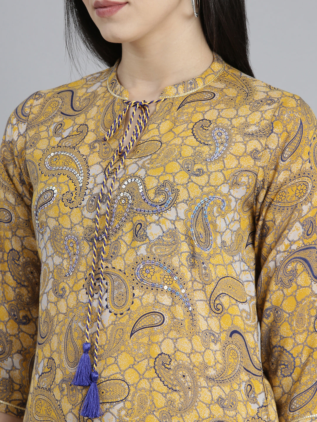 Neerus Mustard Regular Straight Paisley Kurtas