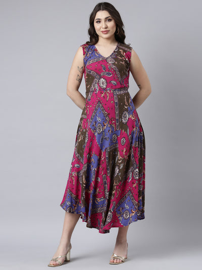 Neerus Multi High-Low Casual Floral A-Line Dresses