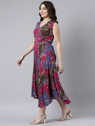 Neerus Multi High-Low Casual Floral A-Line Dresses