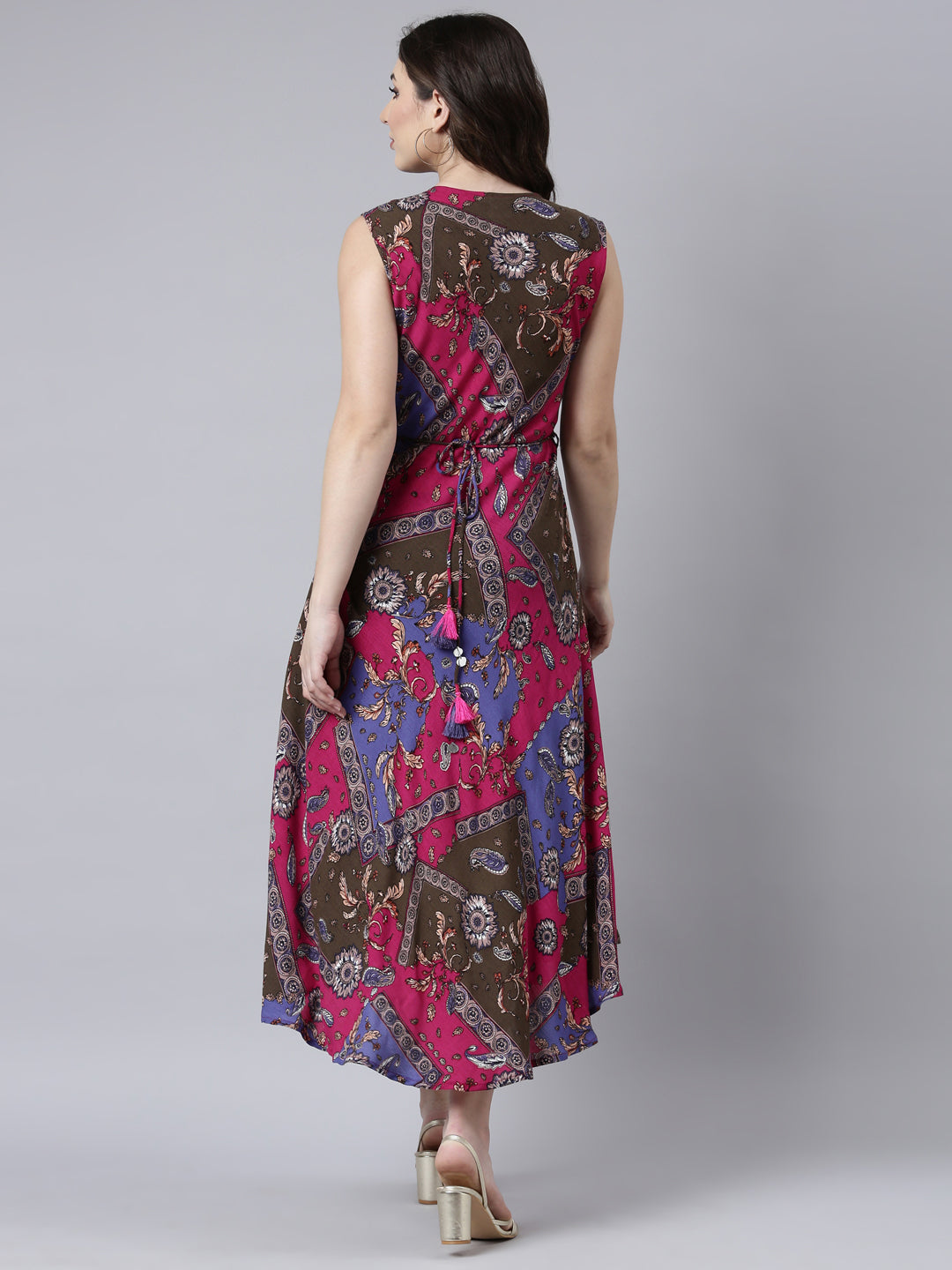 Neerus Multi High-Low Casual Floral A-Line Dresses