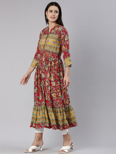 Neeru's Red Straight Casual Floral Dress