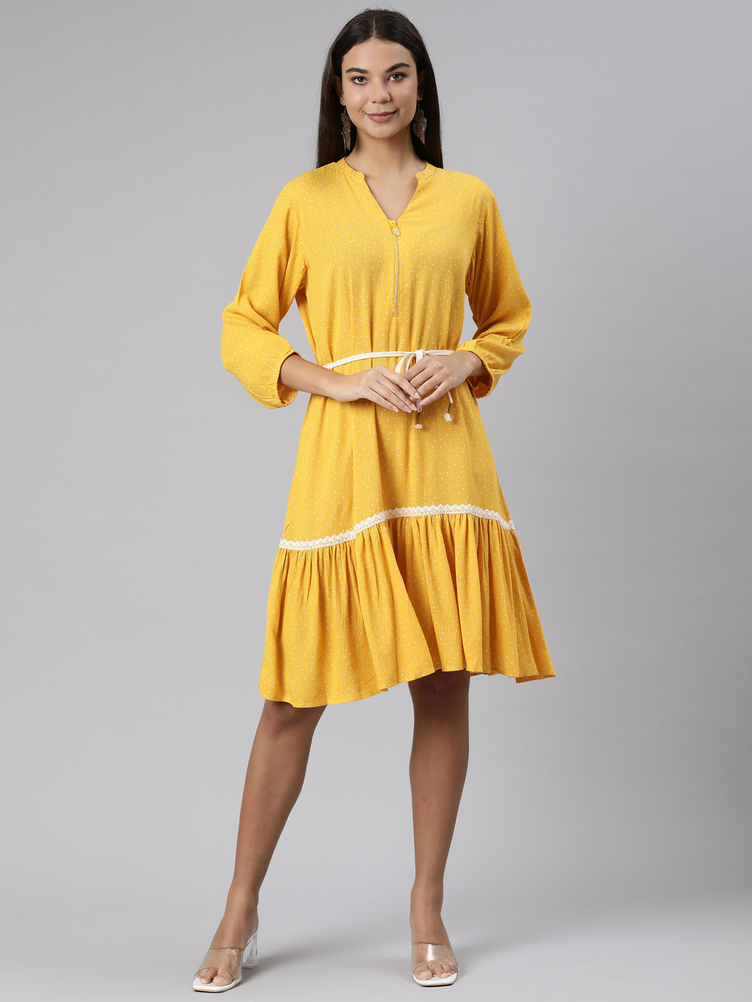 Neeru's Mustard Regular A-Line Solid Kurtas