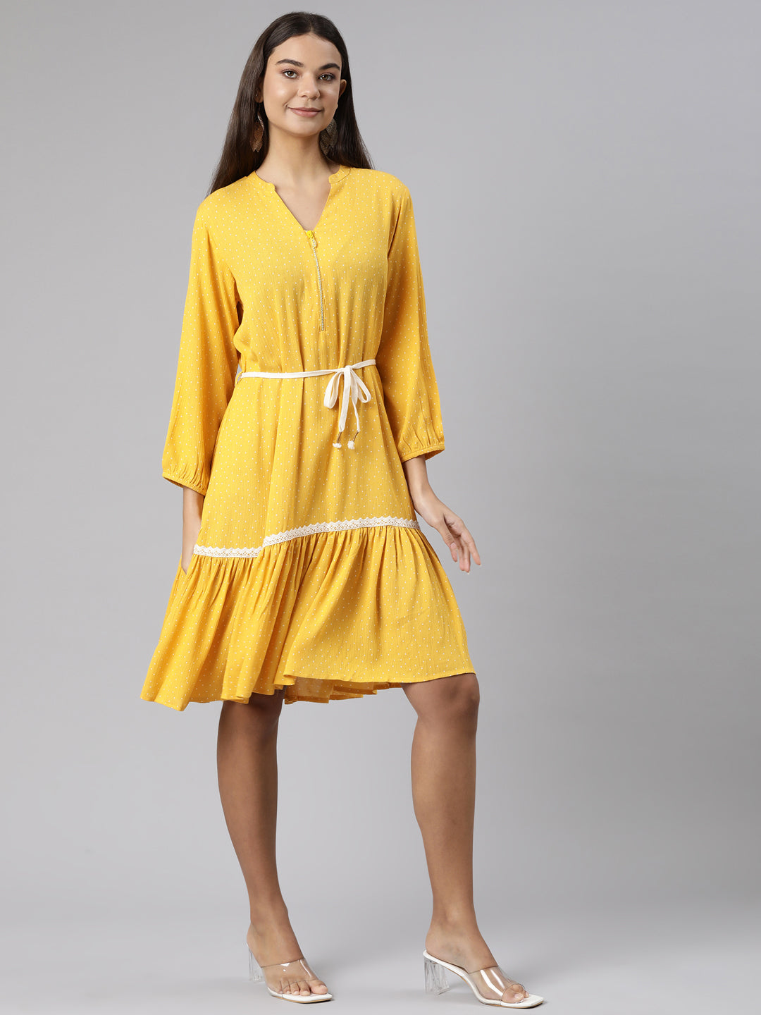 Neeru's Mustard Regular A-Line Solid Kurtas