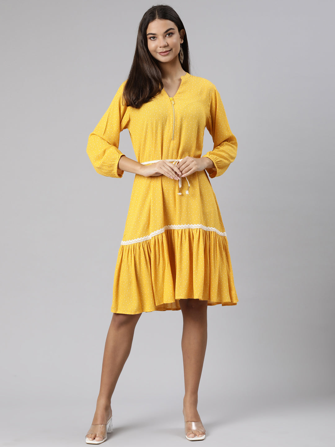 Neeru's Mustard Regular A-Line Solid Kurtas