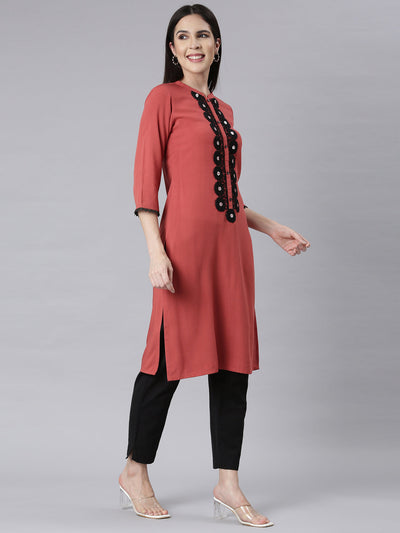 Neerus Rust Panelled Straight Embellished Kurtas