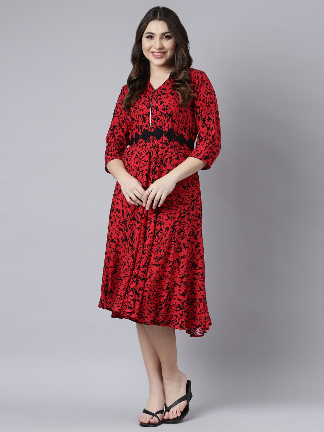 Neerus Red Straight Casual Floral Maxi Dresses